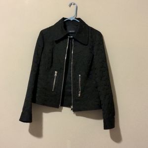 Wool Carlisle Jacket, Size 10, black with pattern, silver zippers and buttons